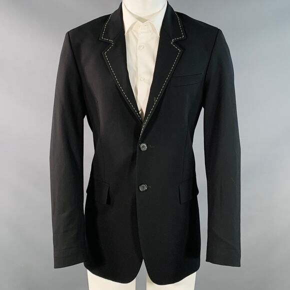 MSGM Size 34 Black Contrast Stitch Wool Blend Notch Lapel Sport Coat - Picture 1 of 10